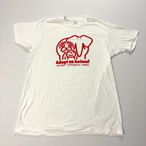 Vintage Detroit Zoo Shirt White Sz L/XL Adopt Animal Read Detroit Zoological - Picture 1 of 7